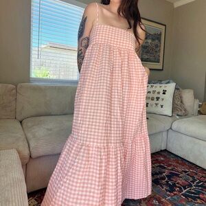 Petal & Pup Pink and White Gingham Tiered Maxi Sundress
